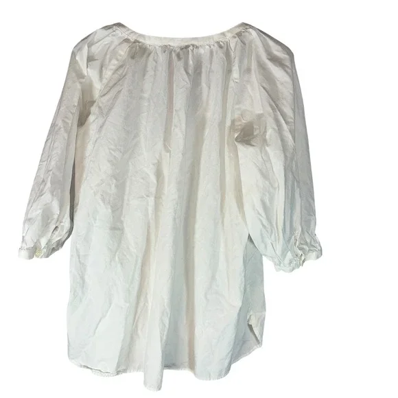 Lauren Ralph Lauren 1X White Cotton V Neck 3/4 Sleeve Peasant Top Blouse - Picture 3 of 9